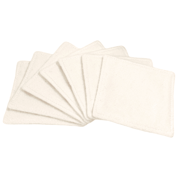Coffret 7 lingettes démaquillantes lavables réutilisables en coton bio GOTS, zéro déchet et peaux sensibles. Éco-responsable, durable et facile d’entretien.