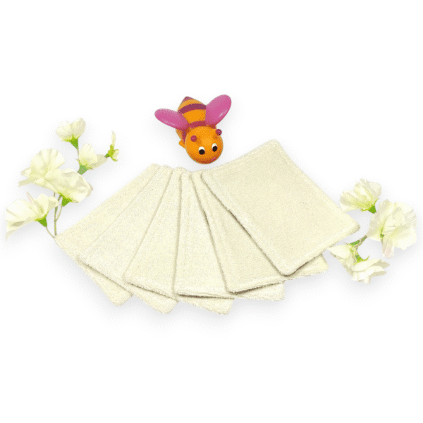 Lot de 6 lingettes bébé lavables en coton bio GOTS – flanelle & micro éponge extra douces, écologiques et réutilisables pour une toilette zéro déchet.