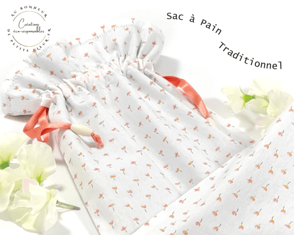 Solide, lavable, réutilisable, écologique, ce Sac à Pain Traditionnels Bio "Petites Fleurs" permet de transporter vos pains et vos baguettes de la boulangerie à chez vous et ainsi de le conservé à l'abri de la lumière. Peut contenir 2 baguettes traditionnelles ou 1 pain traditionnel, En Popeline de coton Biologique certifié GOTS, Zéro déchet car il est lavable et réutilisable.