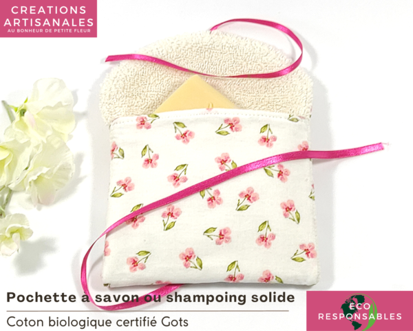 Pochette à savon et shampoing solide "Pensées"