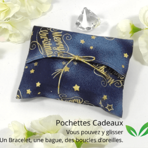 Petites Pochettes Cadeaux bleues Merry Christmas pour bague et Bracelet