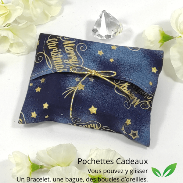 Petites Pochettes Cadeaux bleues Merry Christmas pour bague et Bracelet
