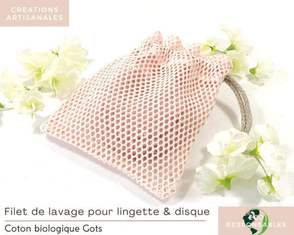Filet de lavage pour lingettes rose en coton Biologique