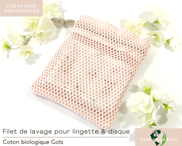 Filet de lavage pour lingettes rose en coton Biologique