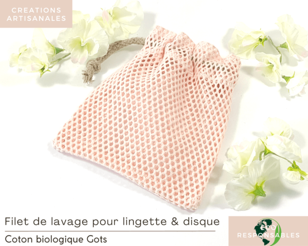 Filet de lavage pour lingettes rose en coton Biologique
