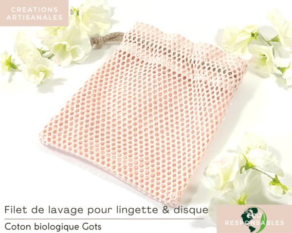 Filet de lavage pour lingettes rose en coton Biologique