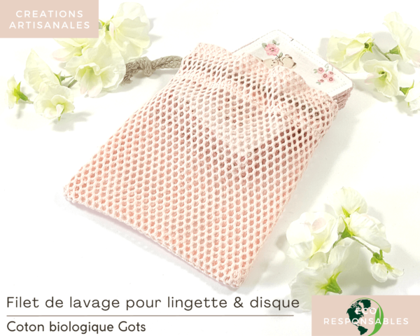 Filet de lavage pour lingettes rose en coton Biologique