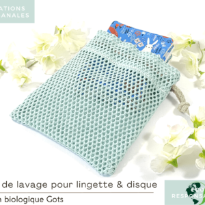 Filet de lavage pour lingettes bleu en coton Biologique