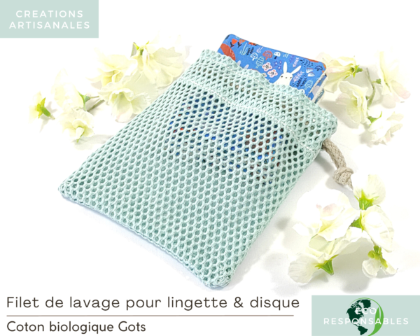 Filet de lavage pour lingettes bleu en coton Biologique