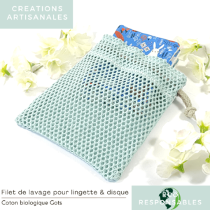 Filet de lavage pour lingettes bleu en coton Biologique