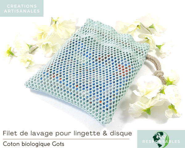 Filet de lavage pour lingettes bleu en coton Biologique