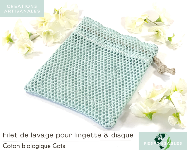 Filet de lavage pour lingettes bleu en coton Biologique