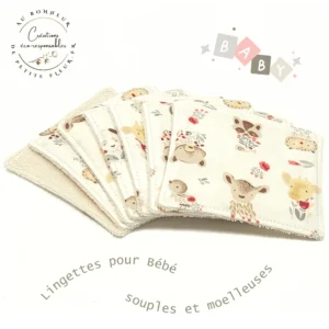 Lot de 7 Lingettes bébé douces Animaux très souples et moelleuses !!!