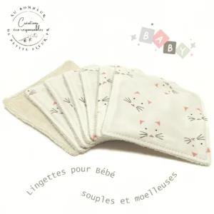 Lot de 7 Lingettes bébé douces "Chat" très souples et moelleuses !!!