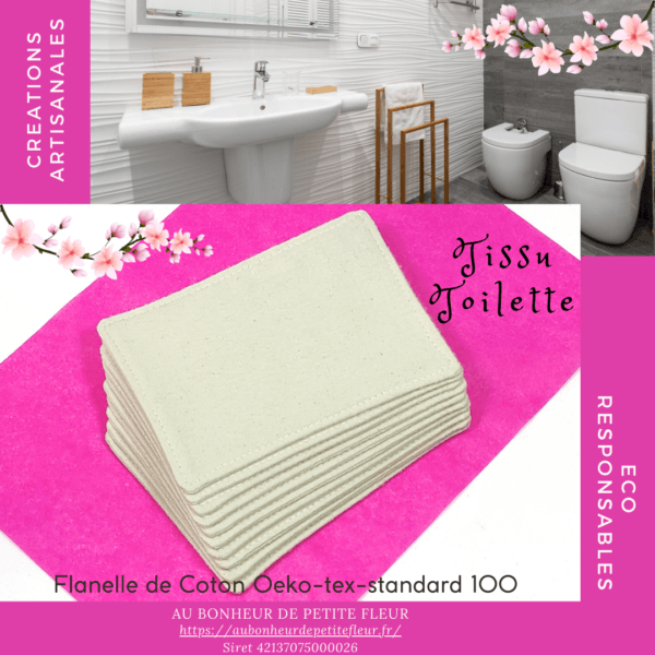 Papier toilette écru en flanelle - tissu coton Oeko-tex - lavable, réutilisable et éco responsable