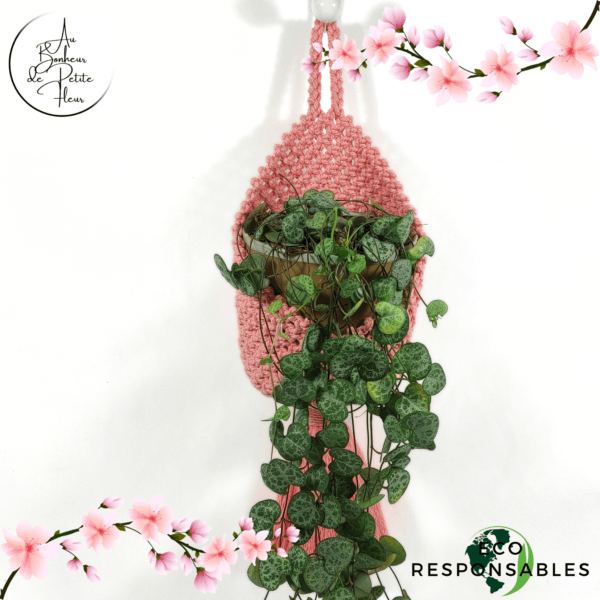 Panier à suspendre Rose pour rangement ou plante en macramé