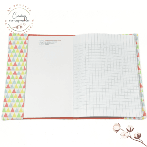 Protège cahier Triangles Orange Petit format / 17 cm x 22 cm / en tissu de coton Oeko tex standard 100