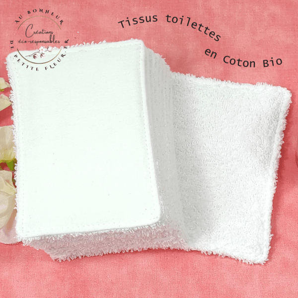 Papier toilette blanc en tissu éponge et flanelle de coton bio