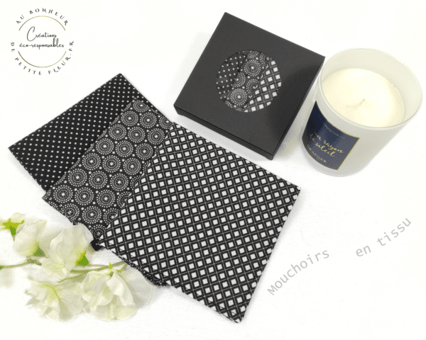 Mouchoirs en tissu noirs et blancs / Mouchoirs en coton Oeko-tex / Idées cadeaux homme