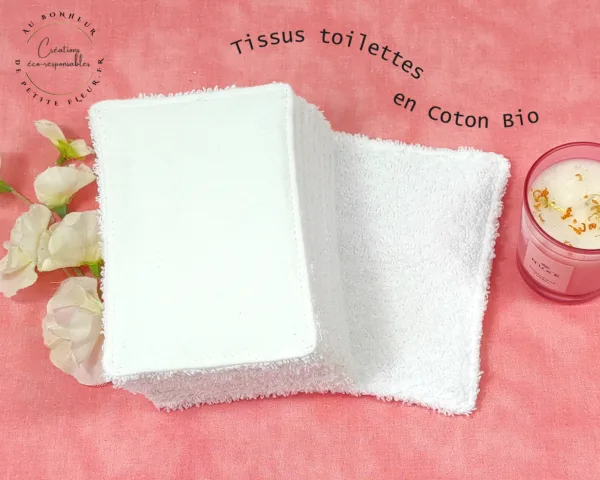 Papier toilette blanc en tissu éponge et flanelle de coton bio