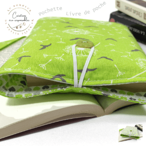 Pochette à livre de poche ou liseuse 6 pouces verte, grise et blanche avec marque page / Housse pour livre / Couvre de livre